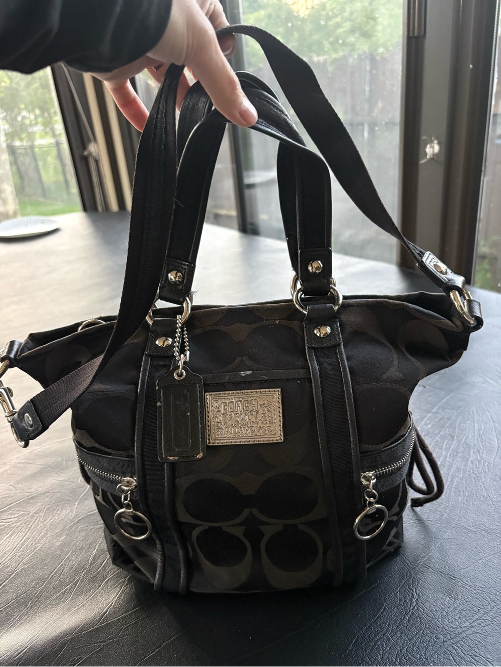 Coach Poppy Signature Spotlight 13843 Black Convertible Shoulder Bag
